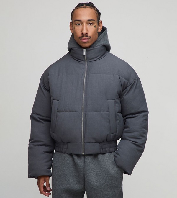 Padded Funnel Neck Boxy Fit Puffer Jacket