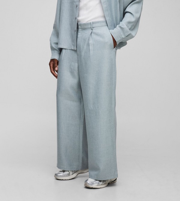 Textured Pleat Wide Leg Trousers