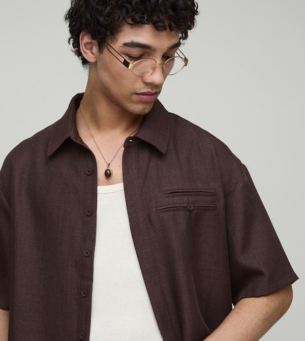 Textured Short Sleeves Oversized Shirt