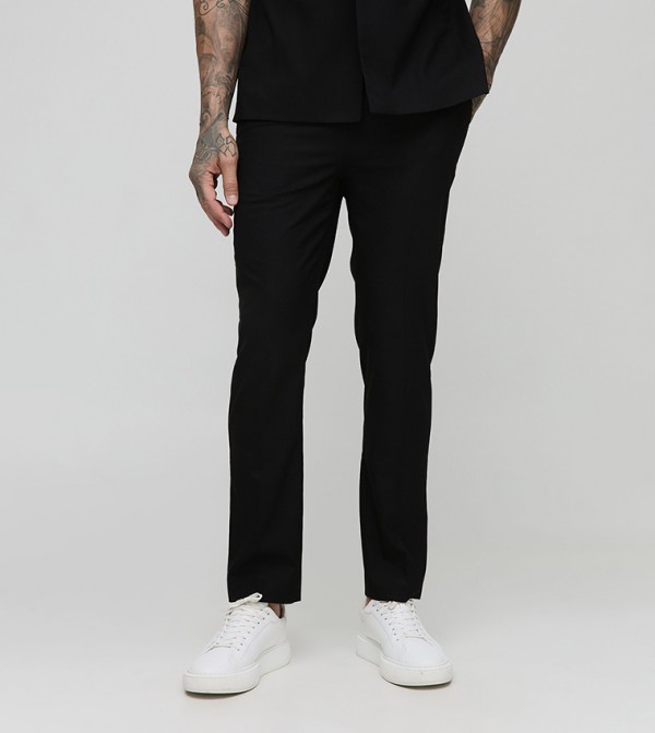 Solid Tailored Straight Fit Trousers