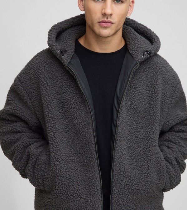 Toggle Detail Hooded Oversized Borg Jacket
