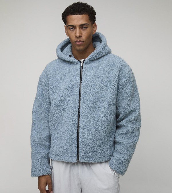 Toggle Detail Hooded Borg Oversized Jacket