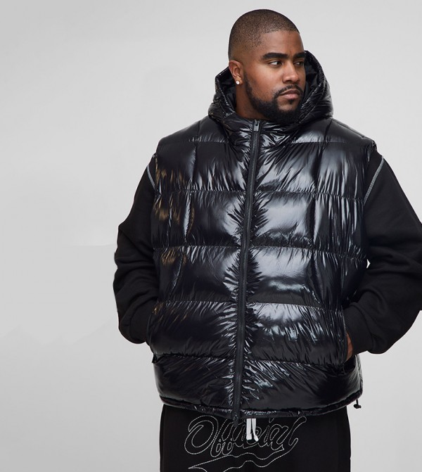 High Shine Quilted Hooded Oversized Puffer Gilet