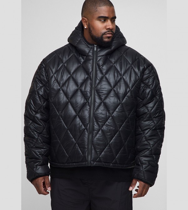 High Shine Quilted Hooded Funnel Oversized Puffer Jacket