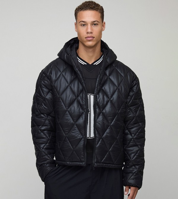 Tall Oversized High Shine Hooded Funnel Puffer Jacket
