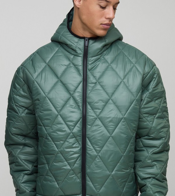 Tall Oversized High Shine Hooded Funnel Puffer Jacket