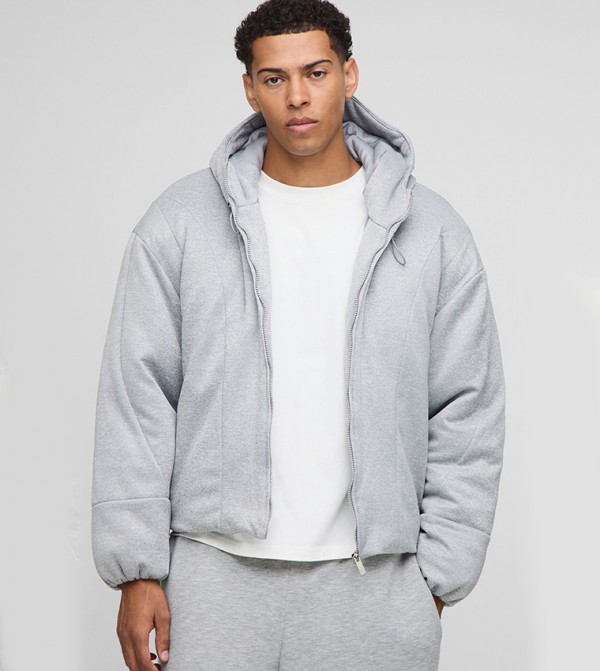 Oversized Boxy Hooded Jersey Puffer Jacket