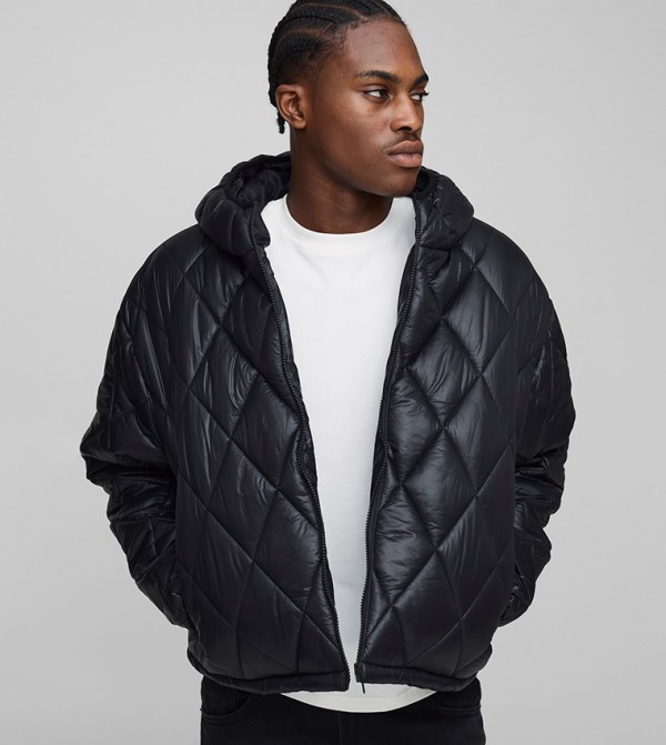 High Sheen Quilted Hooded Oversized Puffer Jacket