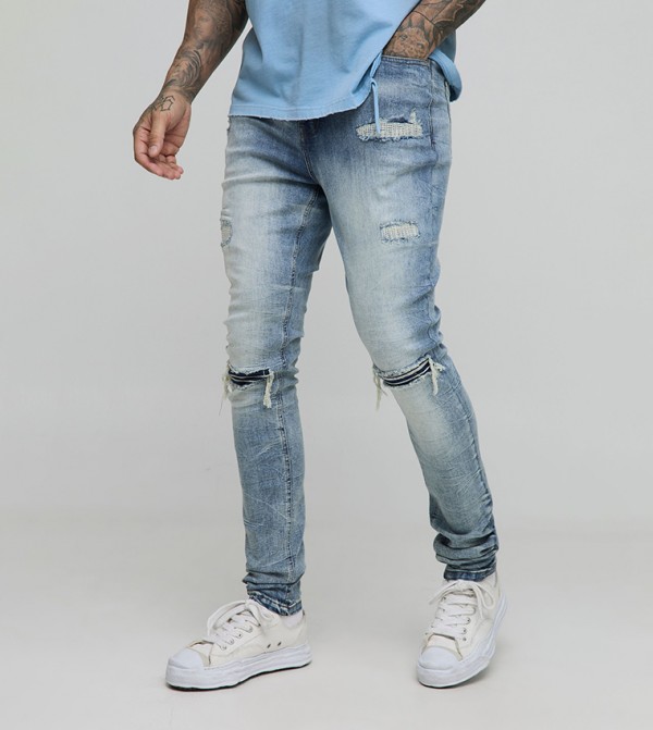 Tall Acid Wash Rip & Repair Stacked Skinny Fit Jeans