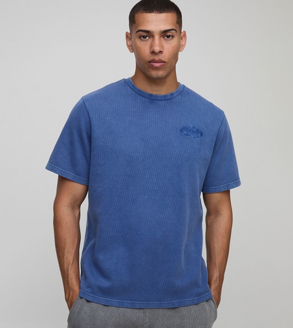 Regular Washed Ribbed Embroidered T-Shirt