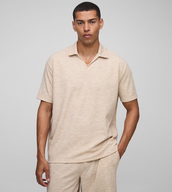 Textured Marl Oversized Polo T-Shirt