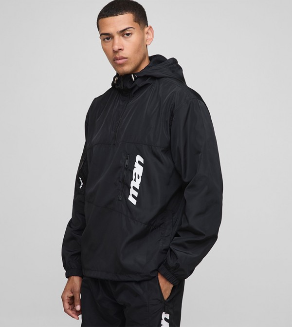 Logo Printed Hooded Oversized Nylon Jacket