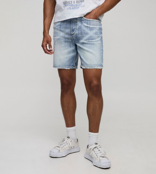 Slim Fit Extreme Washed Denim Shorts