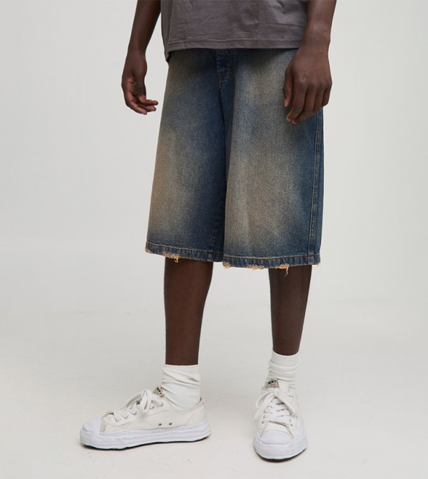 Tinted Nibbled Pocket Denim Shorts