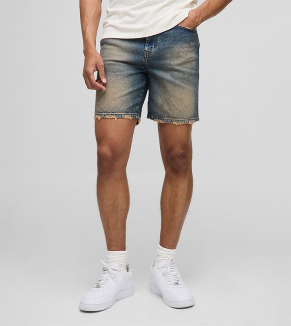 Tinted Nibbled Pocket Denim Shorts