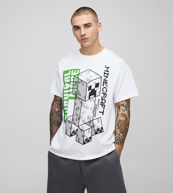 Minecraft License Printed Crew Neck T-Shirt