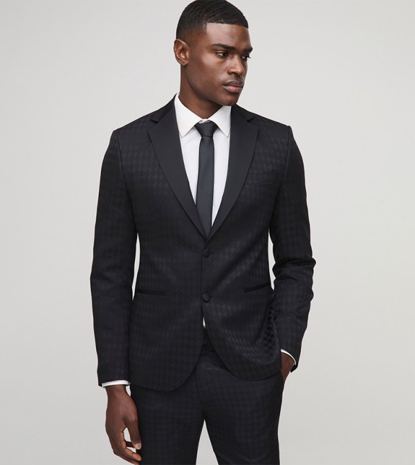 Tonal Houndstooth Single Breasted Blazer