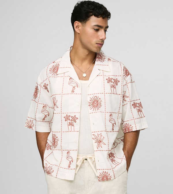 Embroidered Short Sleeves Oversized Shirt