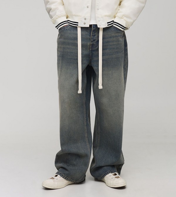 Washed Belted Wide Leg Jeans