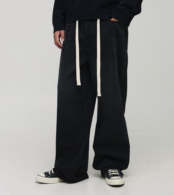 Washed Belted Wide Leg Jeans