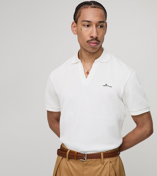 Slim Fit BM Signature Embroidered Textured Polo T-Shirt