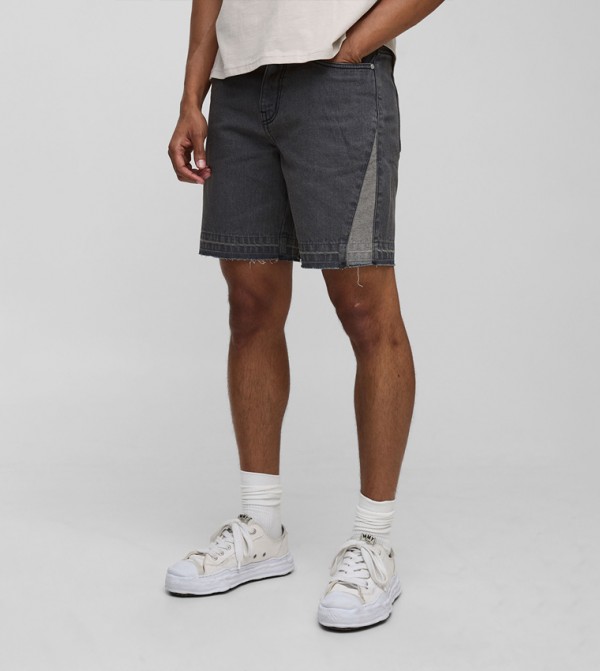 Straight Fit Washed Gusset Denim Shorts With Let Down Hem