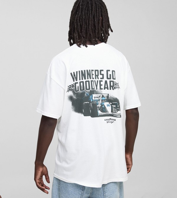 Goodyear Racing License Printed Oversized T-Shirt