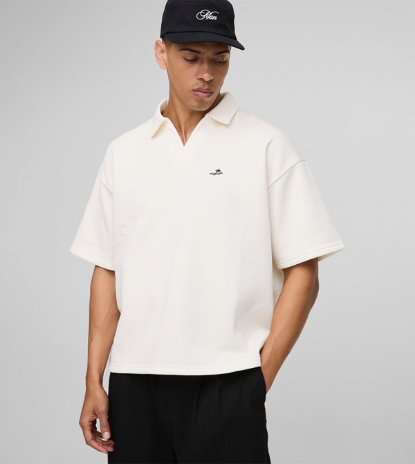 Embroidered Short Sleeves Boxy Polo T-Shirt