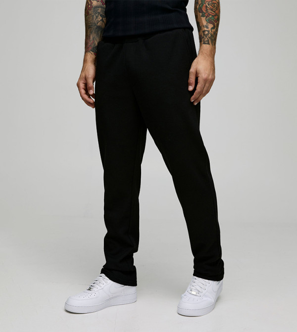 Elastic Waist Slim Fit Waffle Smart Trousers