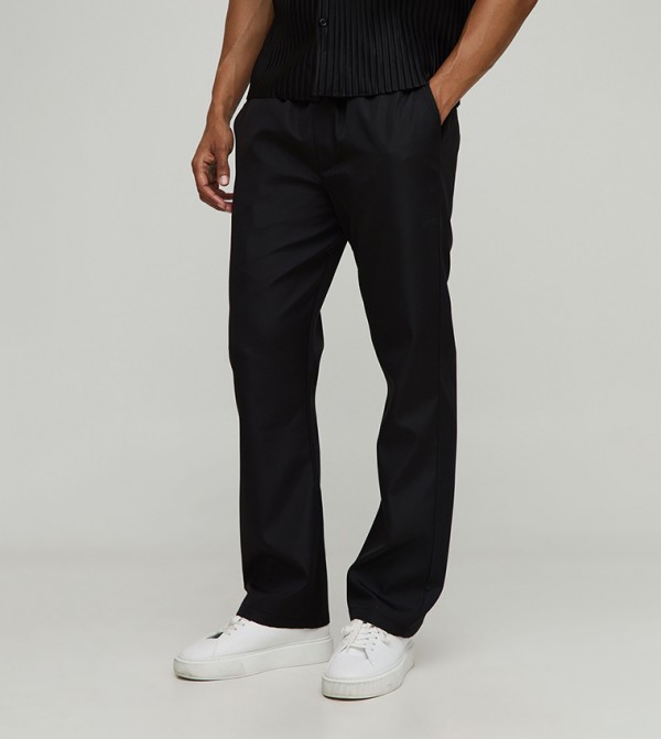 Solid Drop Crotch Casual Trousers