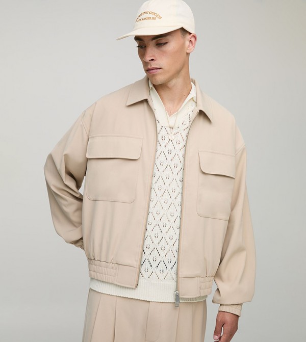 Cargo Pocket Oversized Harrington Jacket