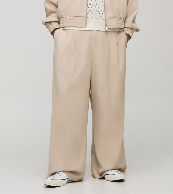 Pleated Front Wide Leg Trousers