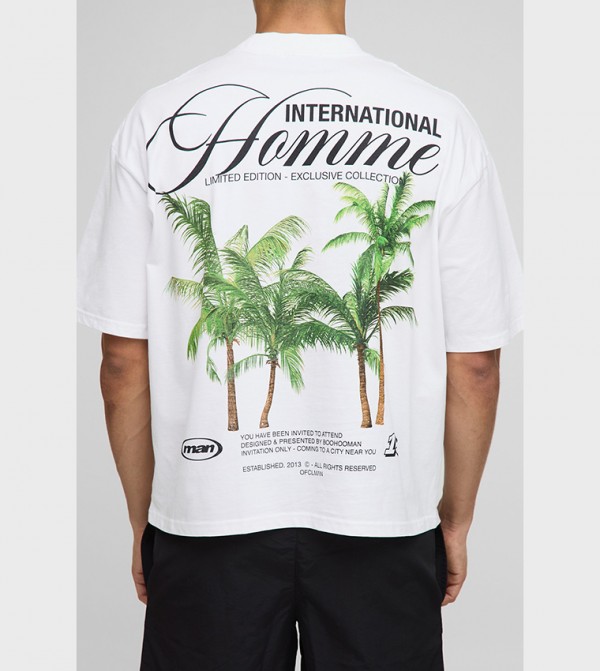 Boxy Crew Neck Palm Printed Oversized T-Shirt