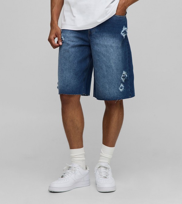 Star Applique Washed Denim Shorts