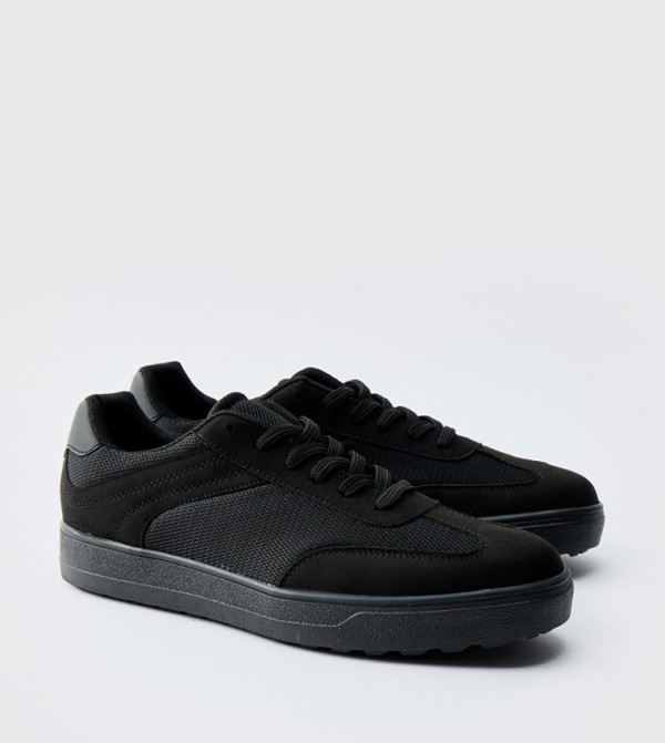 Contrast Panel Mesh Lace-Up Sneakers