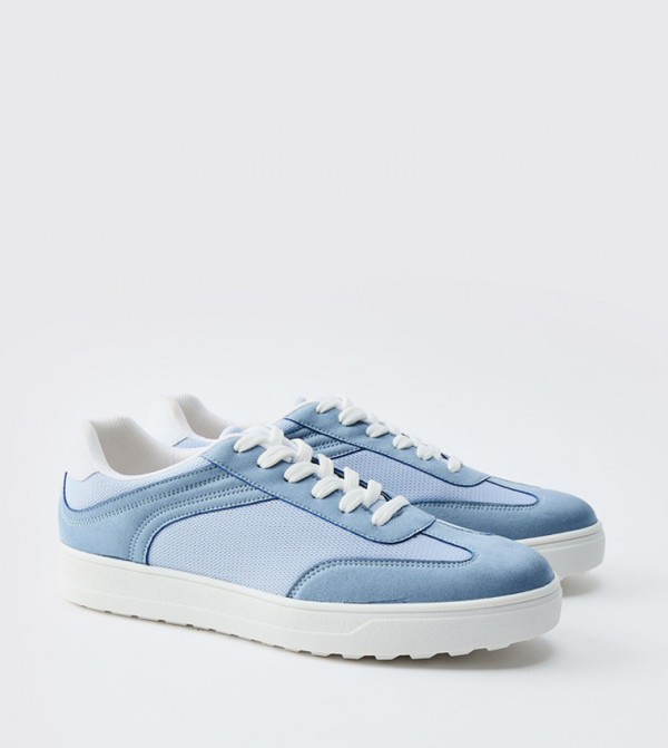 Contrast Panel Mesh Lace-Up Sneakers