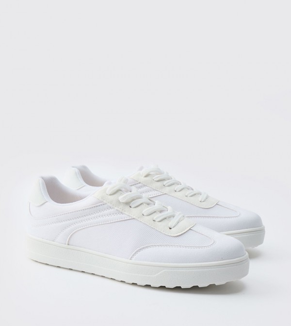 Contrast Panel Mesh Lace-Up Sneakers