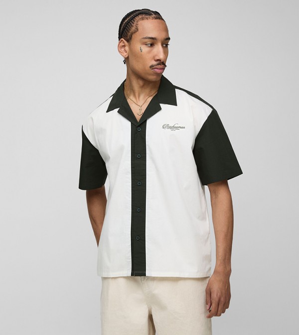 Color Block Revere Collar Oversized Shirt