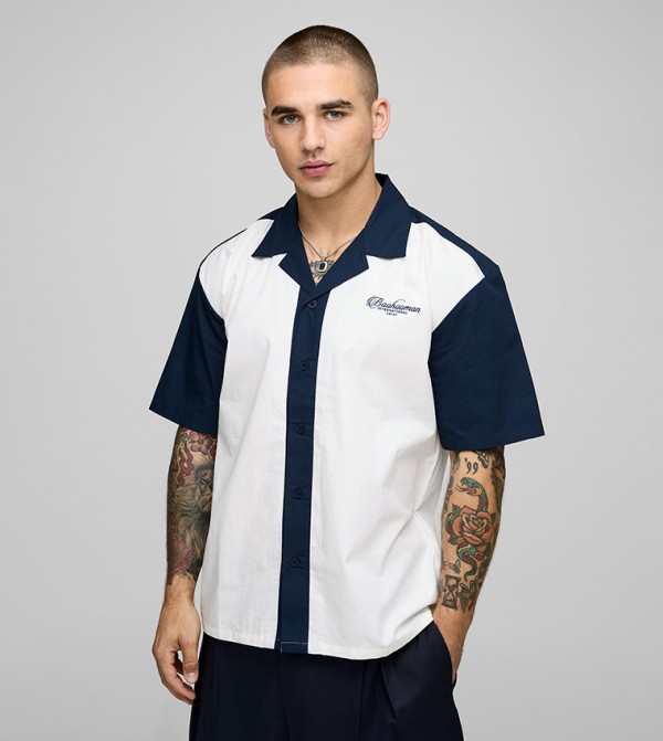 Embroidered Revere Short Sleeves Oversized Shirt