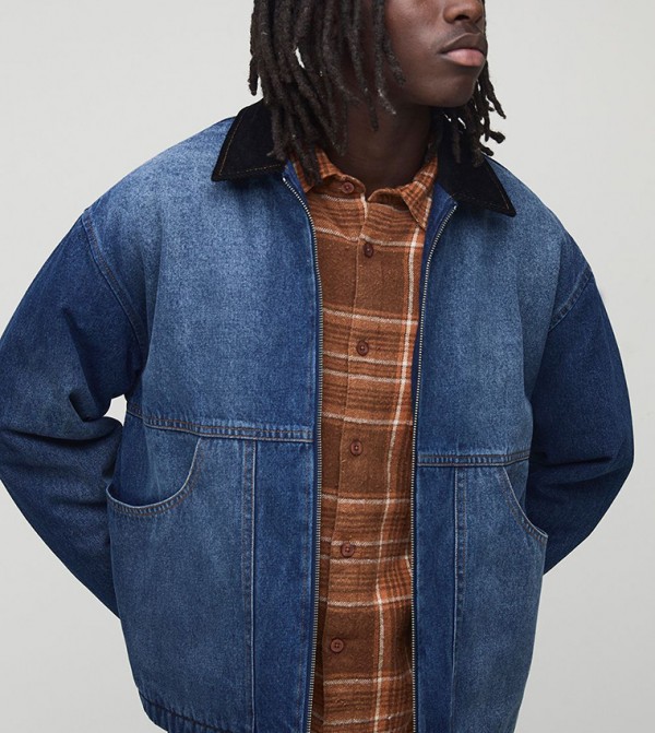 Washed Panelled Oversized Denim Jacket