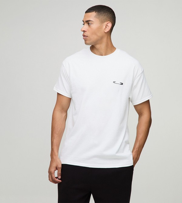 Embroidered Safety Pin Oversized T-Shirt