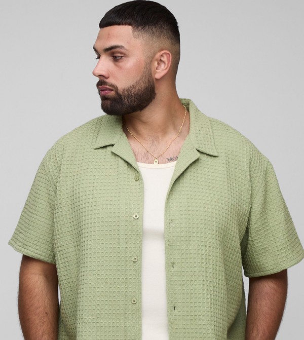 Plus & Tall Textured Revere Collar Oversized Shirt