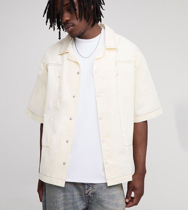 Tall Short Sleeves Carpenter Contrast Stitch Oversized Shirt