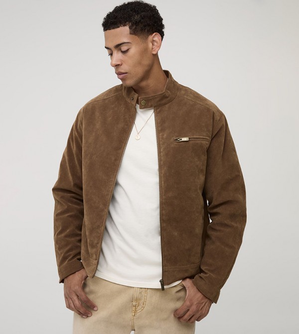 Peached Suede Long Sleeves Biker Jacket