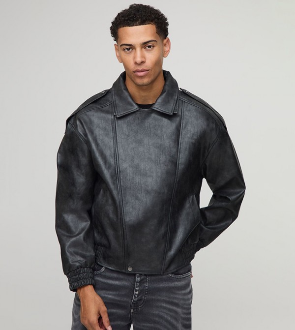 Double Collared Oversized Biker Jacket