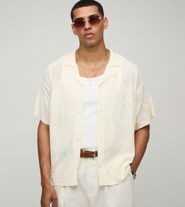Pour Homme Patchwork Knitted Boxy Shirt
