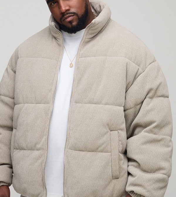 Textured Faux Suede Oversized Puffer Jacket