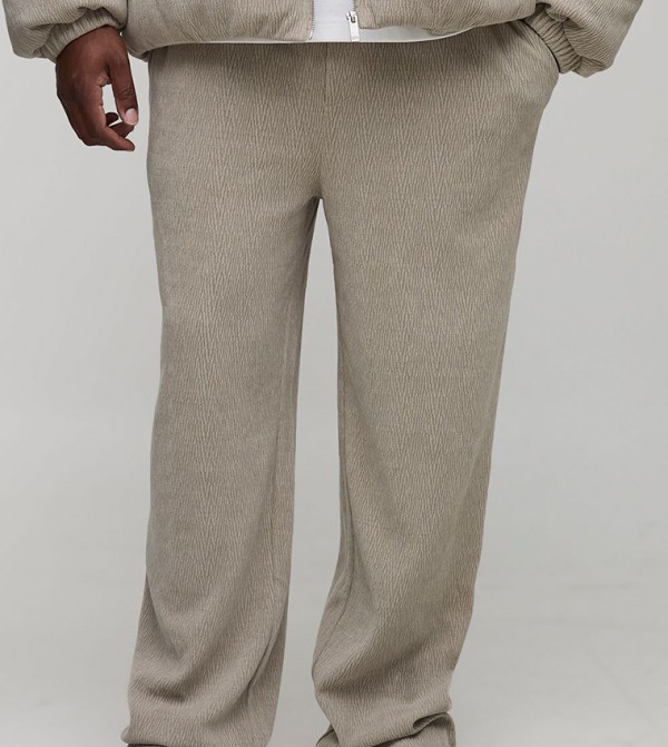Textured Faux Suede Stacked Trousers