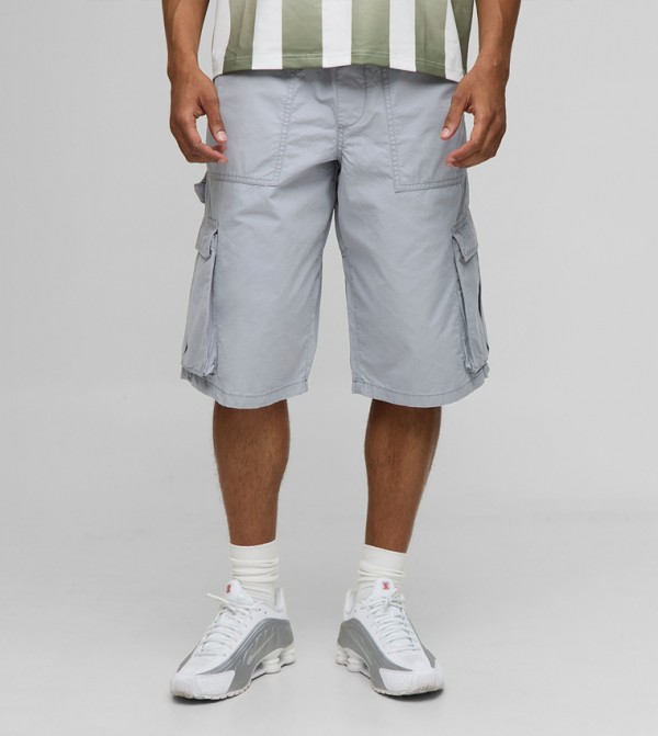 Elasticated Waist Long Line Baggy Carpenter Cargo Shorts