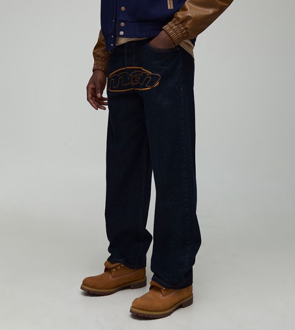 Double Waistband Contrast Stitch Relaxed Fit Jeans